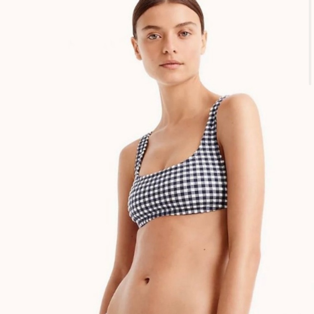 J. Crew scoop bikini top and low rise bottoms in oversized matte gingham